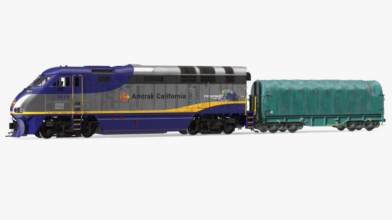 3D model Diesel Electric Locomotive with Tarpaulin Freight Wagon