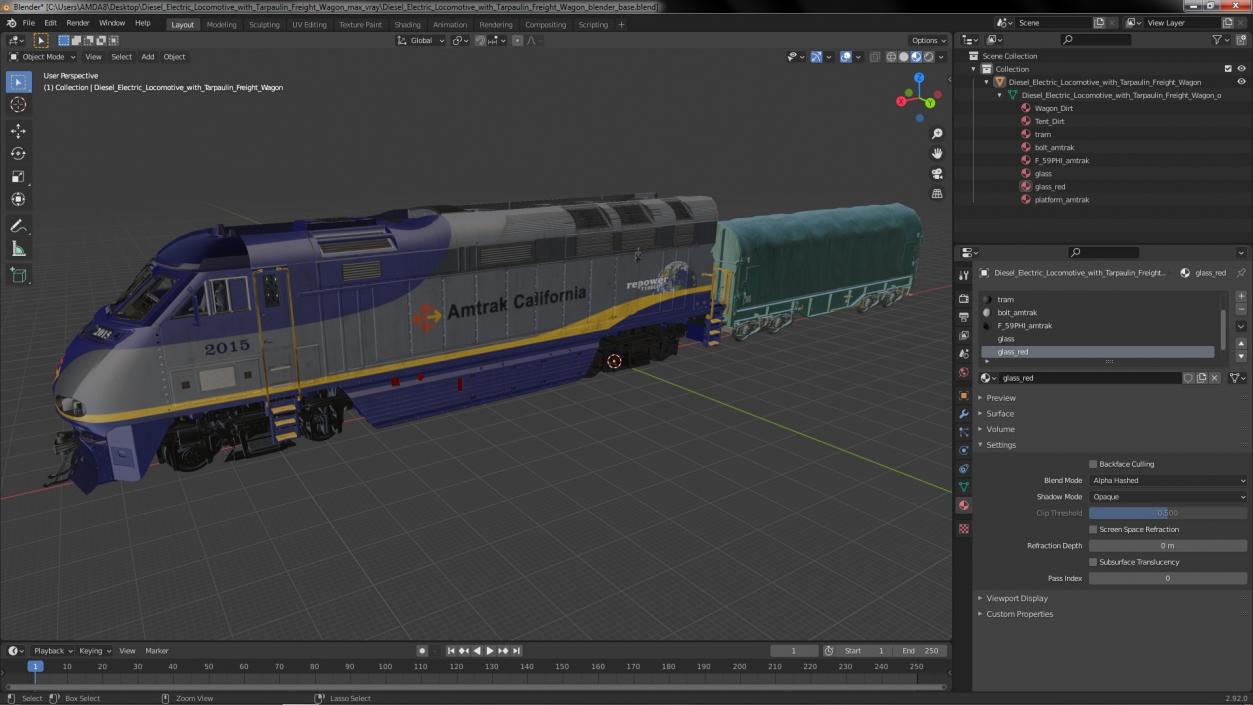 3D model Diesel Electric Locomotive with Tarpaulin Freight Wagon