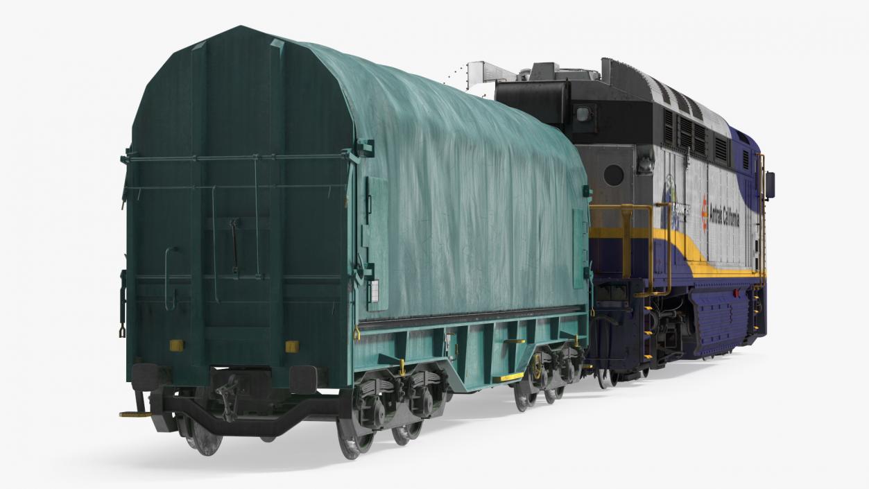 3D model Diesel Electric Locomotive with Tarpaulin Freight Wagon