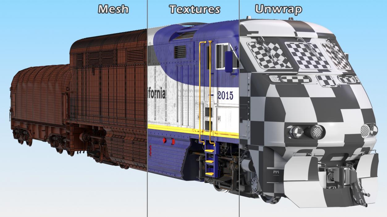 3D model Diesel Electric Locomotive with Tarpaulin Freight Wagon