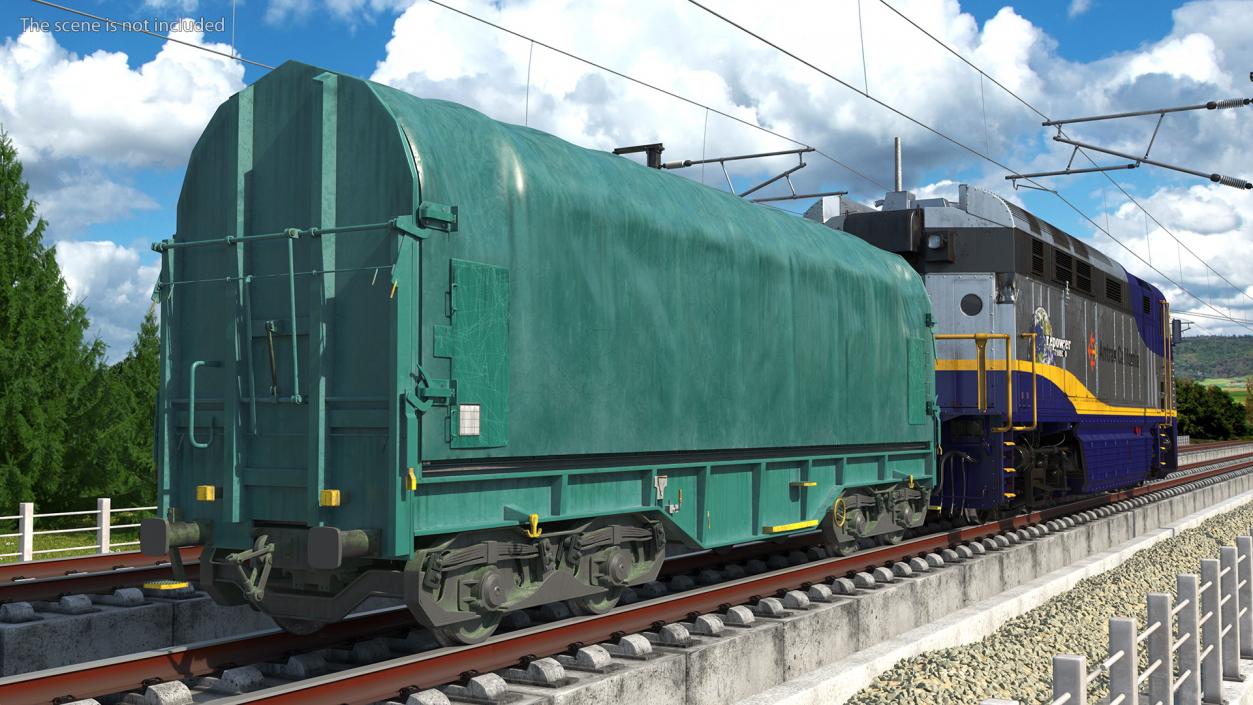 3D model Diesel Electric Locomotive with Tarpaulin Freight Wagon