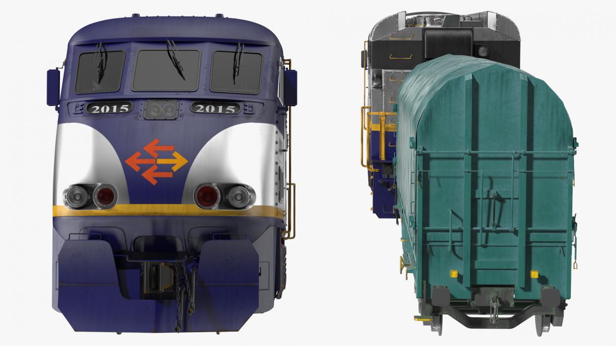 3D model Diesel Electric Locomotive with Tarpaulin Freight Wagon