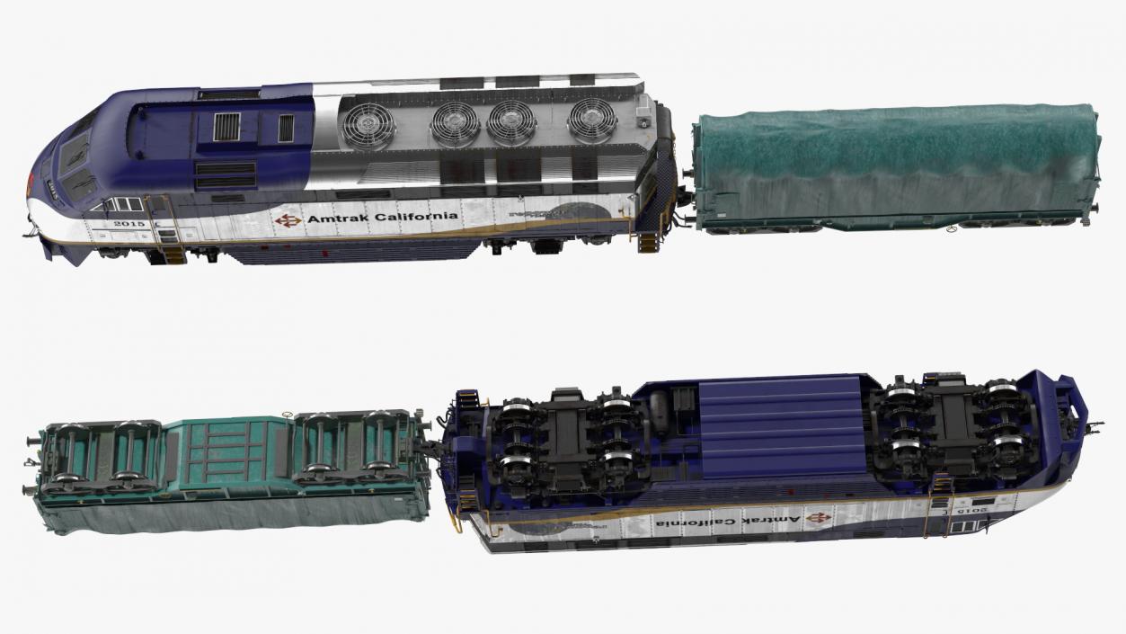 3D model Diesel Electric Locomotive with Tarpaulin Freight Wagon