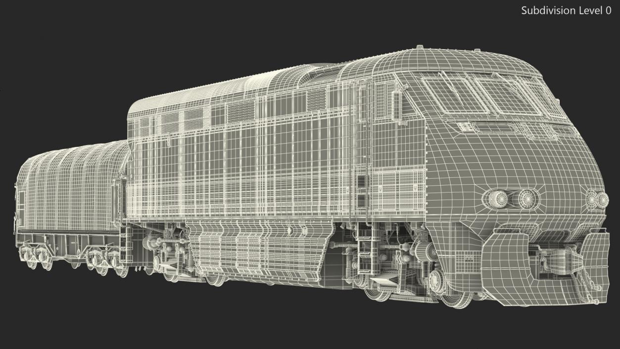 3D model Diesel Electric Locomotive with Tarpaulin Freight Wagon