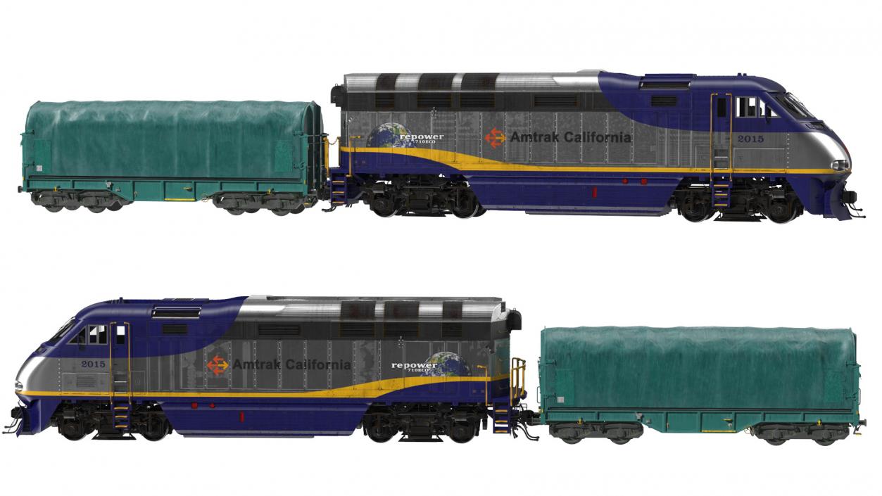 3D model Diesel Electric Locomotive with Tarpaulin Freight Wagon