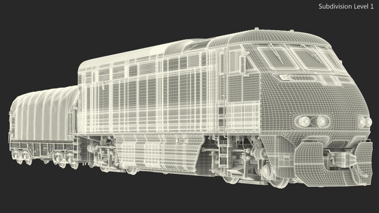 3D model Diesel Electric Locomotive with Tarpaulin Freight Wagon