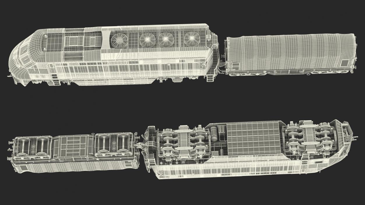 3D model Diesel Electric Locomotive with Tarpaulin Freight Wagon