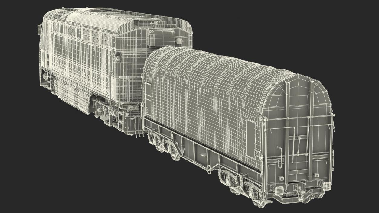 3D model Diesel Electric Locomotive with Tarpaulin Freight Wagon