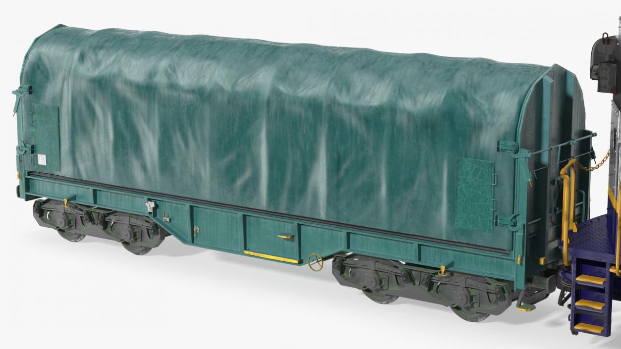 3D model Diesel Electric Locomotive with Tarpaulin Freight Wagon