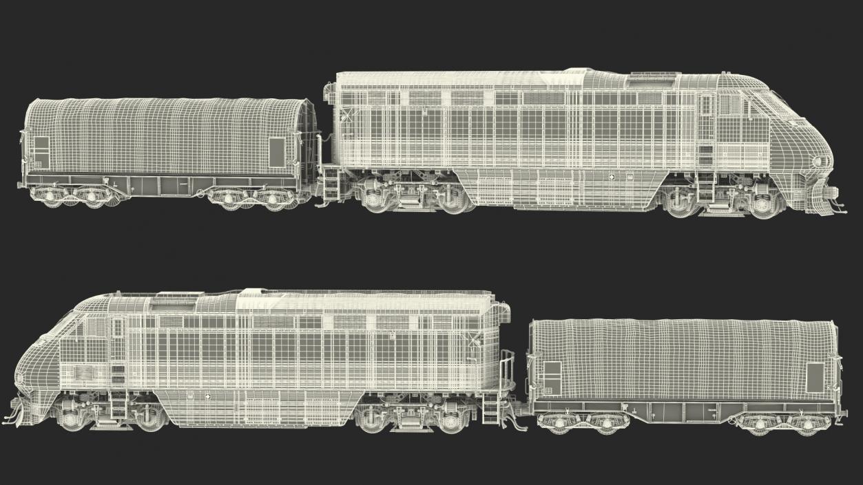 3D model Diesel Electric Locomotive with Tarpaulin Freight Wagon