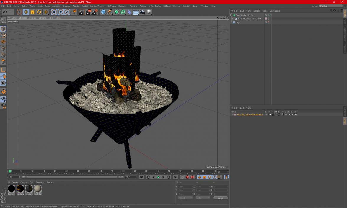 3D Fire Pit Cone with Bonfire