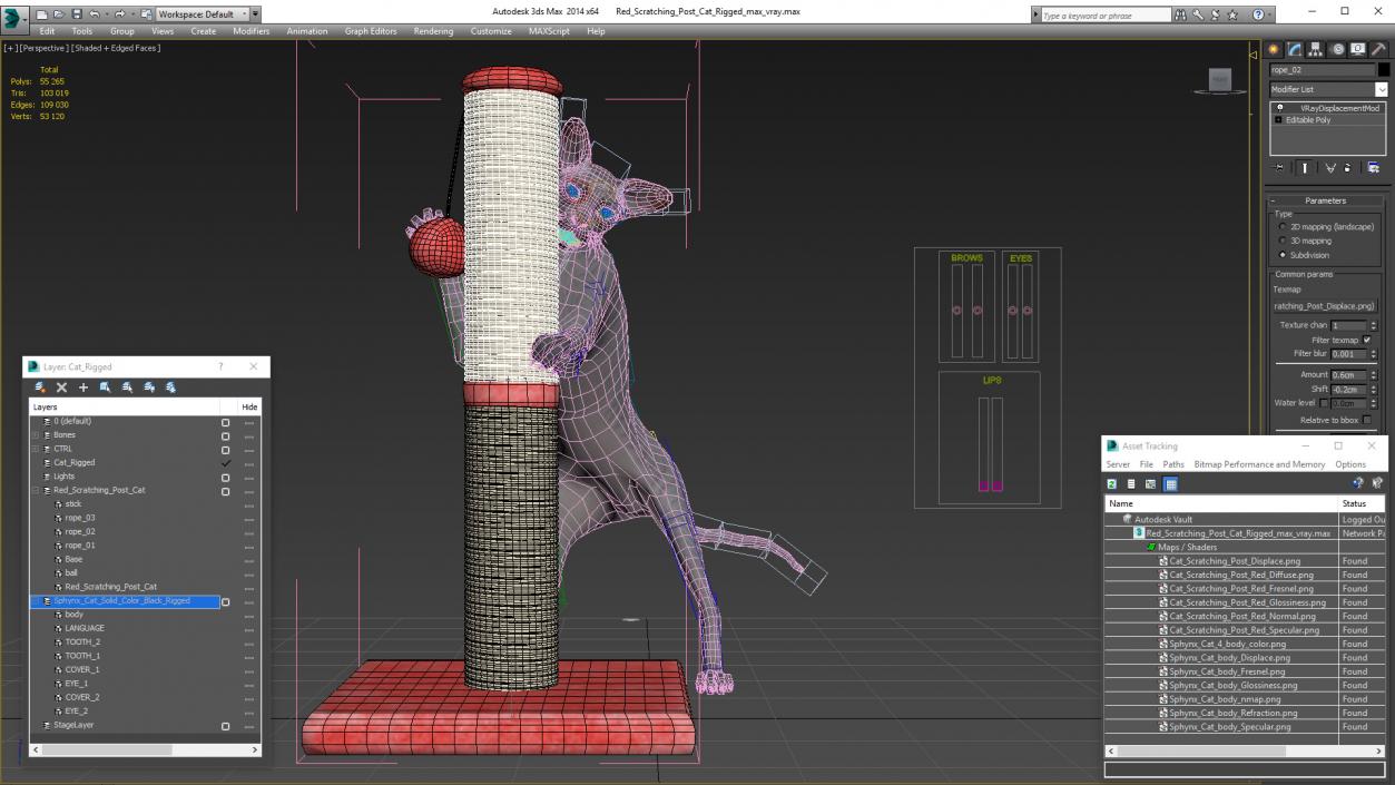 3D model Cat Playing With A Red Scratching Post Rigged