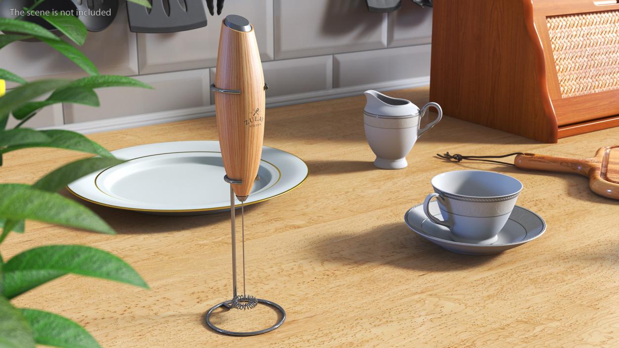 Milk Frother Zulay Wooden with Holder 3D