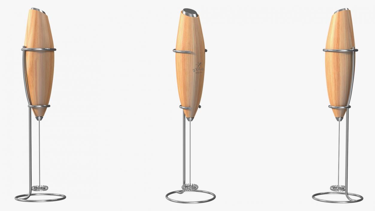 Milk Frother Zulay Wooden with Holder 3D