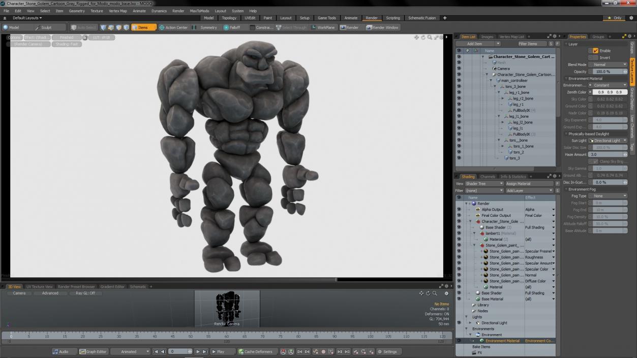 3D model Character Stone Golem Cartoon Gray Rigged for Modo