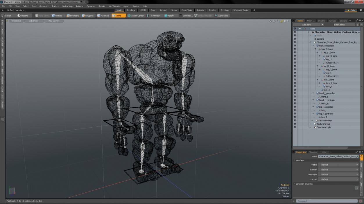 3D model Character Stone Golem Cartoon Gray Rigged for Modo