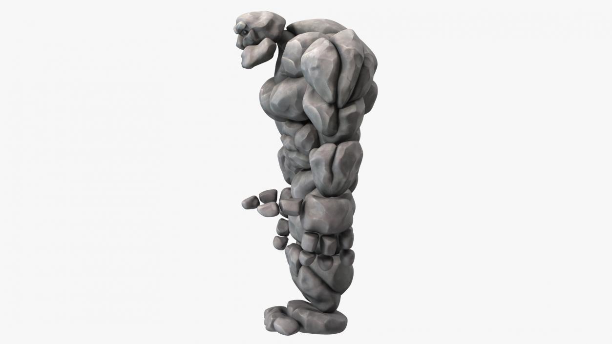 3D model Character Stone Golem Cartoon Gray Rigged for Modo