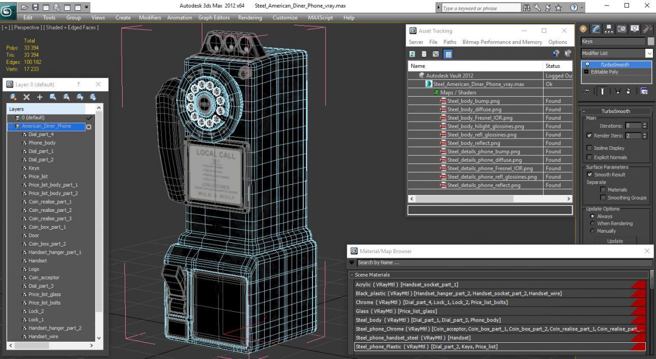 3D Steel American Diner Phone