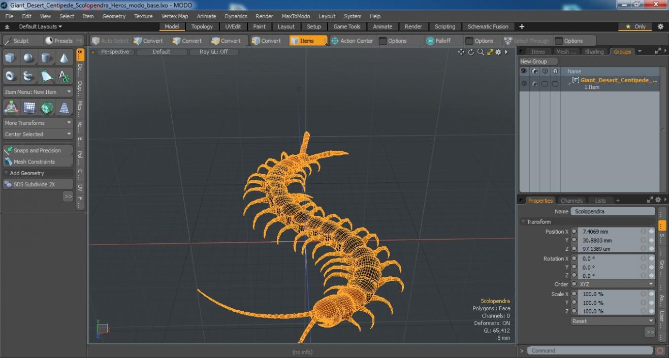 Giant Desert Centipede Scolopendra Heros Crawling 3D model