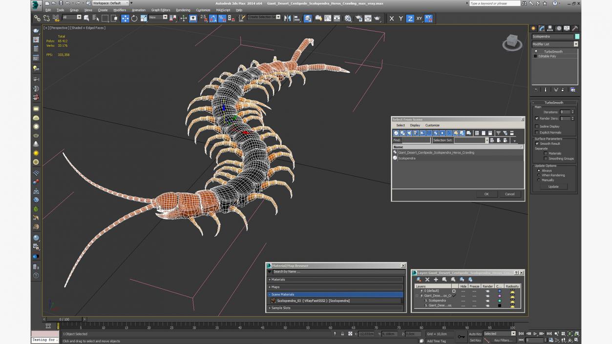 Giant Desert Centipede Scolopendra Heros Crawling 3D model