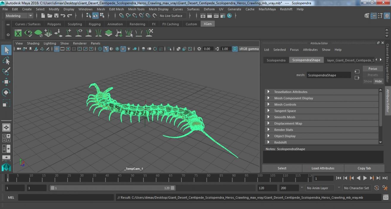 Giant Desert Centipede Scolopendra Heros Crawling 3D model