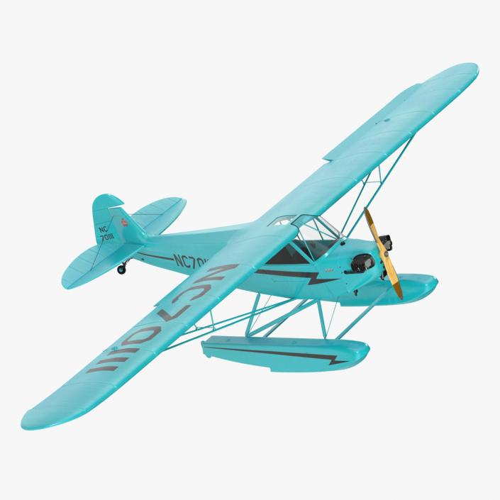 3D Seaplane Aircraft Piper J-3 with Floats Rigged