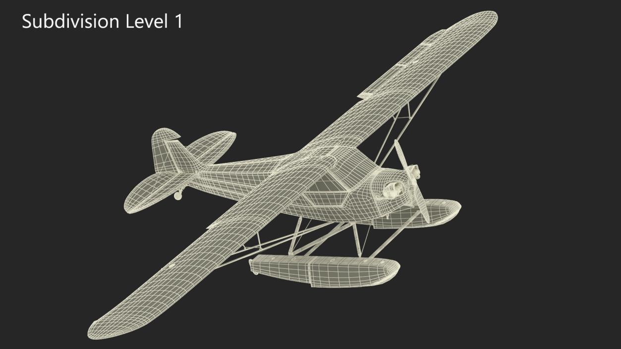 3D Seaplane Aircraft Piper J-3 with Floats Rigged