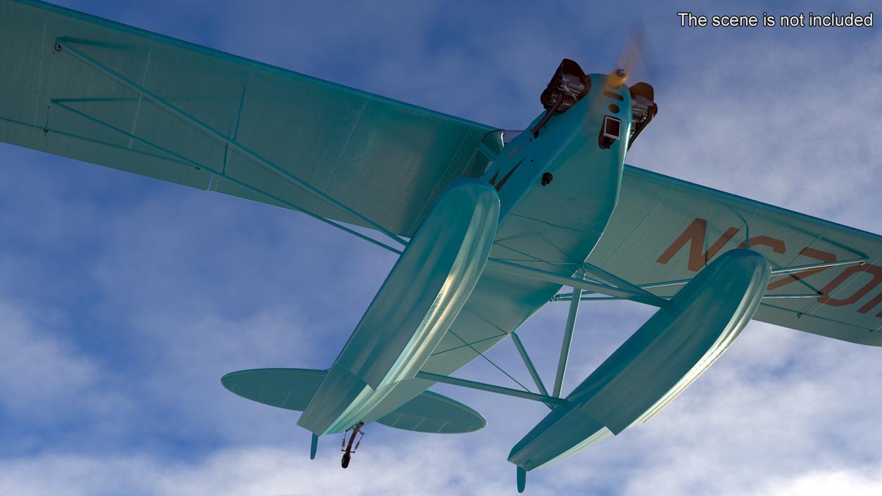 3D Seaplane Aircraft Piper J-3 with Floats Rigged