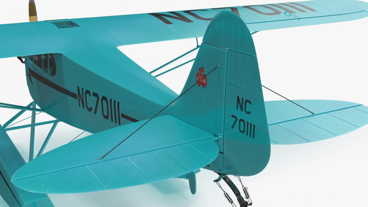 3D Seaplane Aircraft Piper J-3 with Floats Rigged