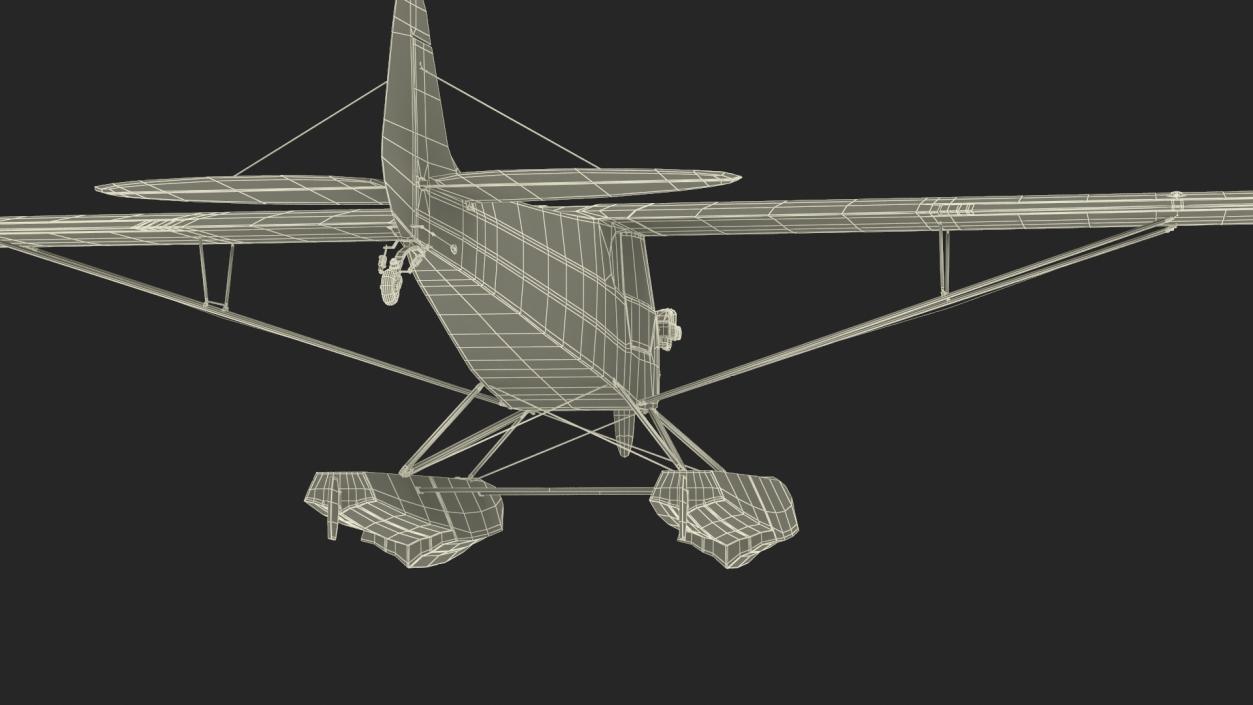 3D Seaplane Aircraft Piper J-3 with Floats Rigged