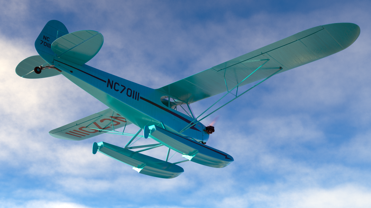 3D Seaplane Aircraft Piper J-3 with Floats Rigged