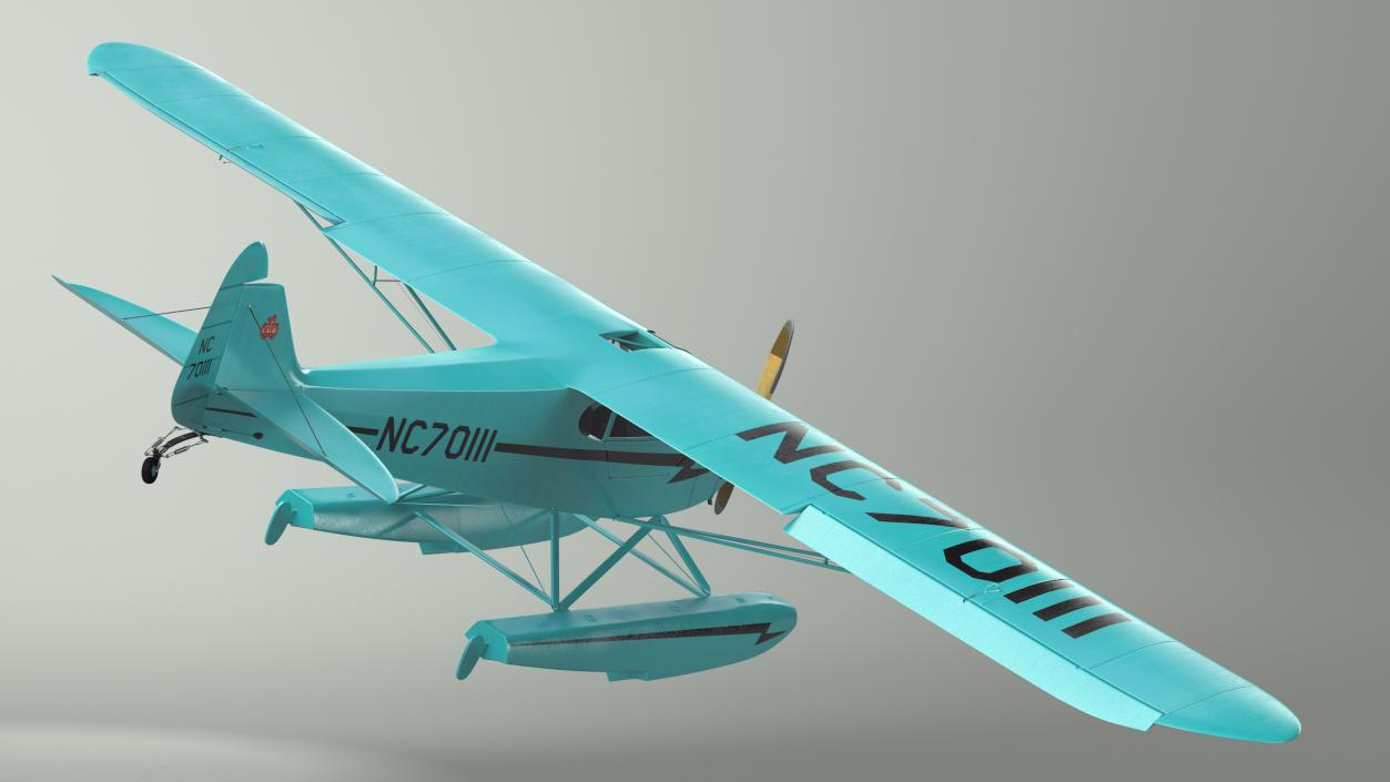 3D Seaplane Aircraft Piper J-3 with Floats Rigged