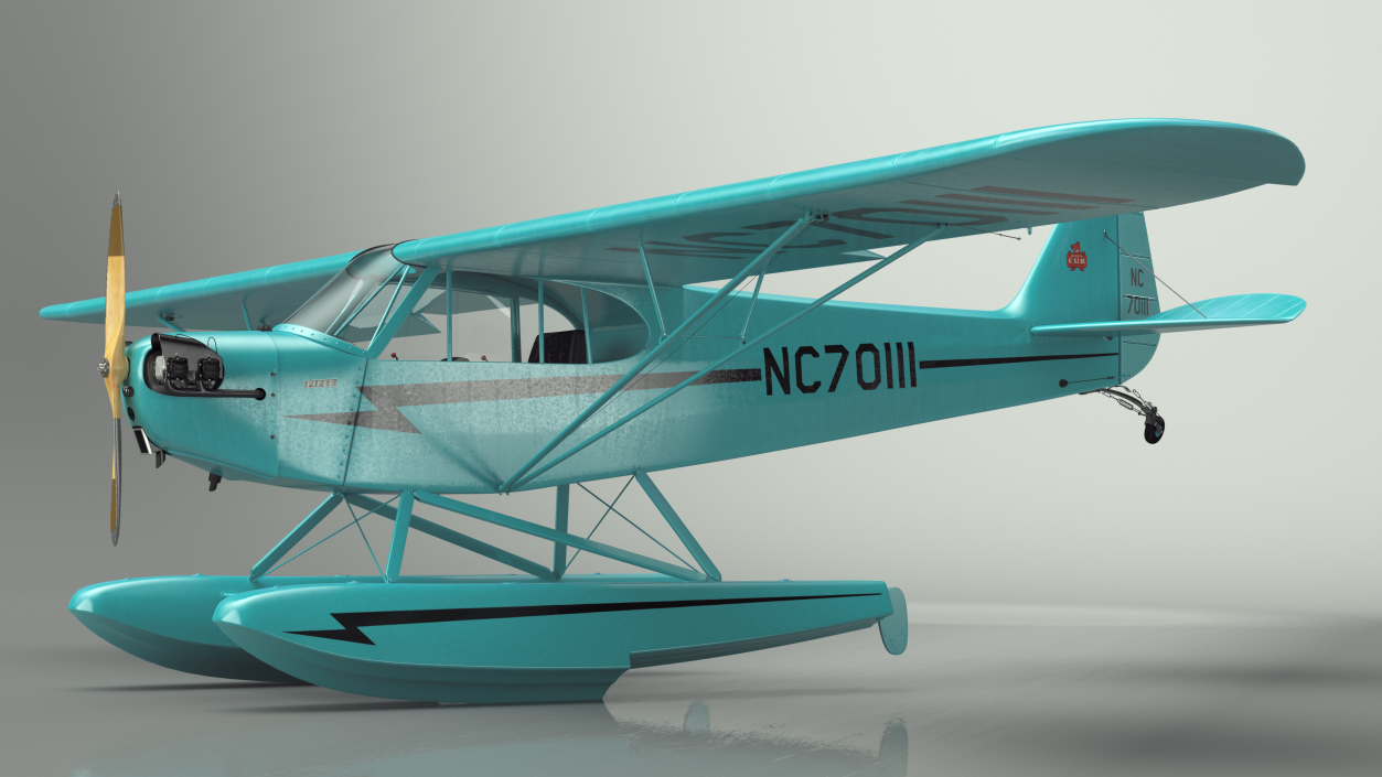 3D Seaplane Aircraft Piper J-3 with Floats Rigged