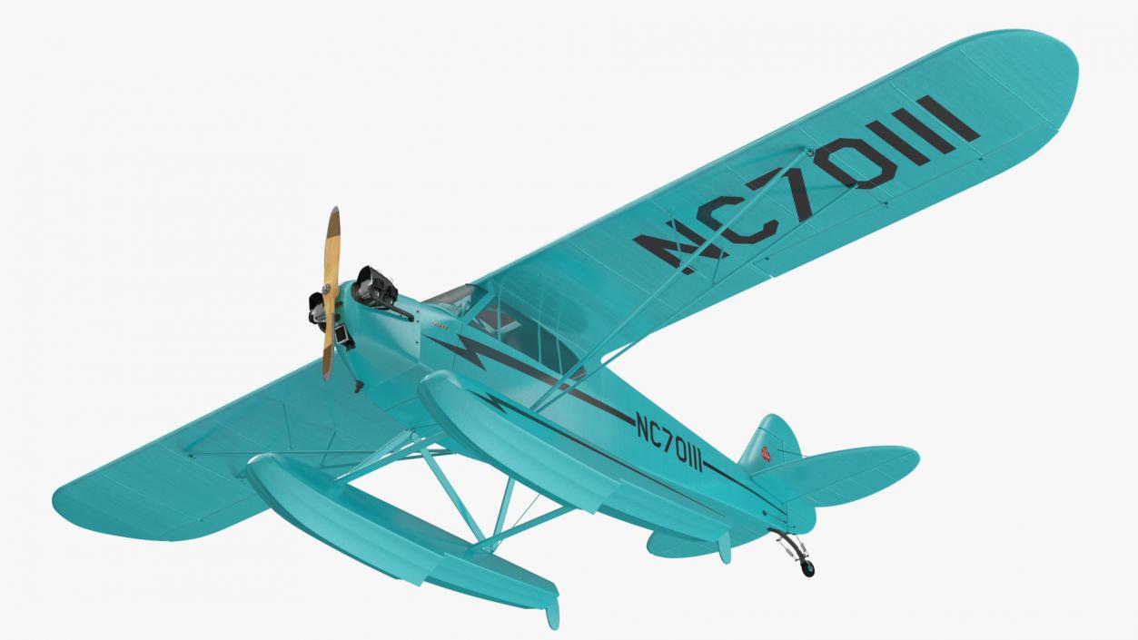 3D Seaplane Aircraft Piper J-3 with Floats Rigged