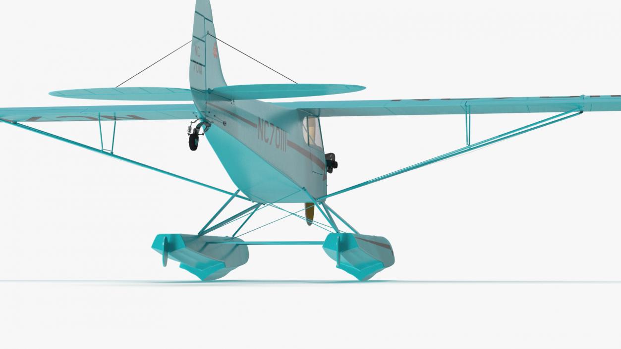 3D Seaplane Aircraft Piper J-3 with Floats Rigged