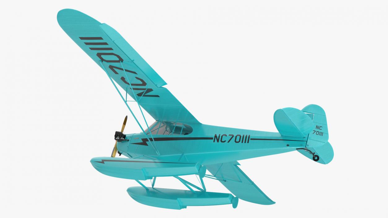 3D Seaplane Aircraft Piper J-3 with Floats Rigged