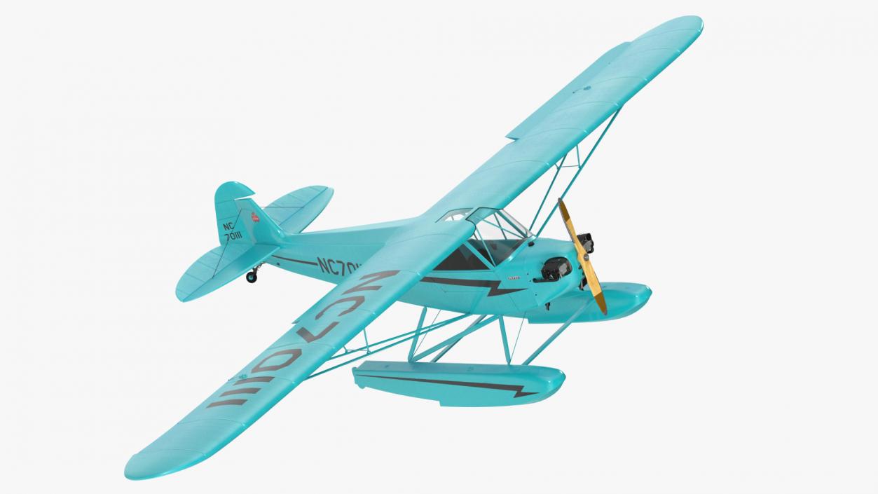 3D Seaplane Aircraft Piper J-3 with Floats Rigged