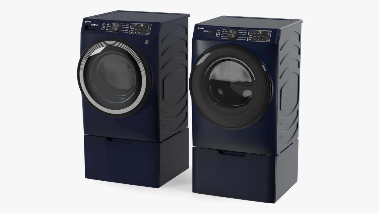 Steam Washer and Dryer Profile Set Blue 3D model