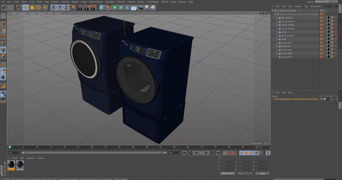 Steam Washer and Dryer Profile Set Blue 3D model