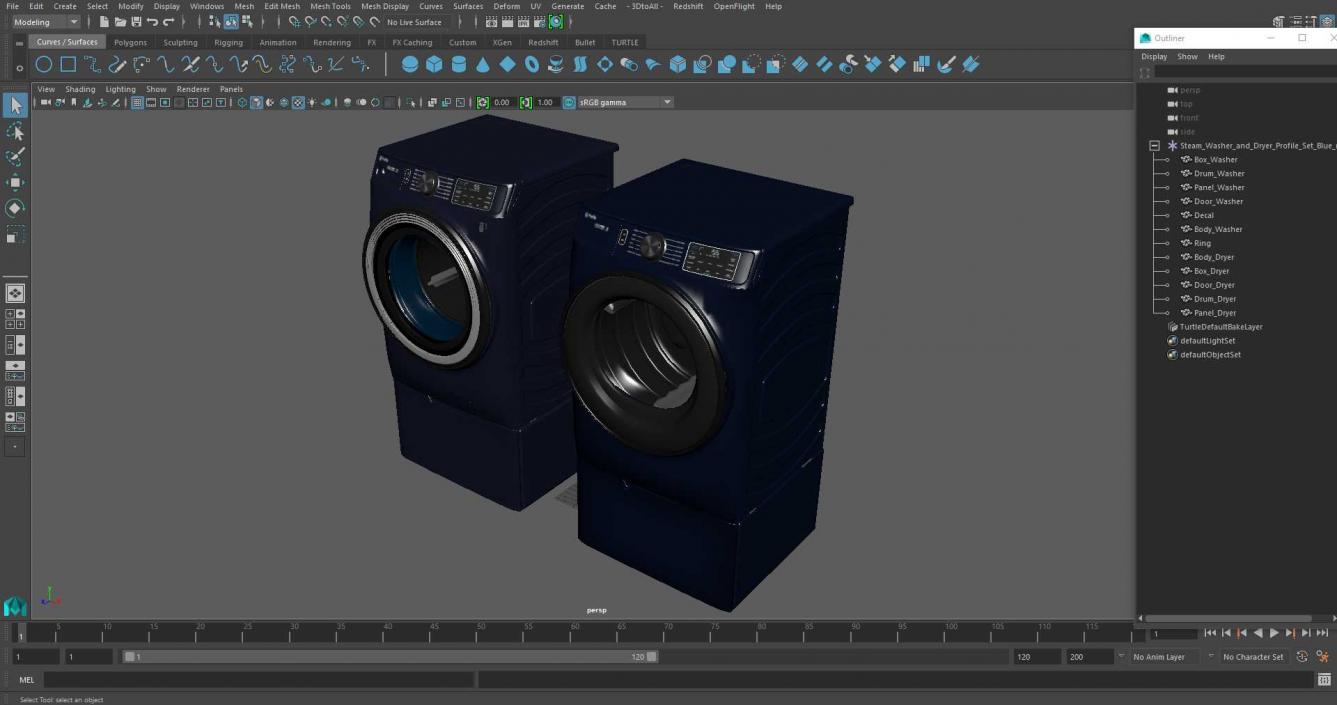 Steam Washer and Dryer Profile Set Blue 3D model