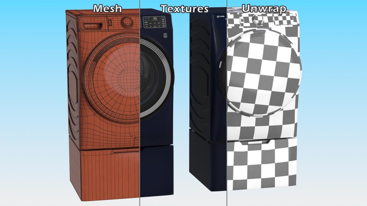 Steam Washer and Dryer Profile Set Blue 3D model