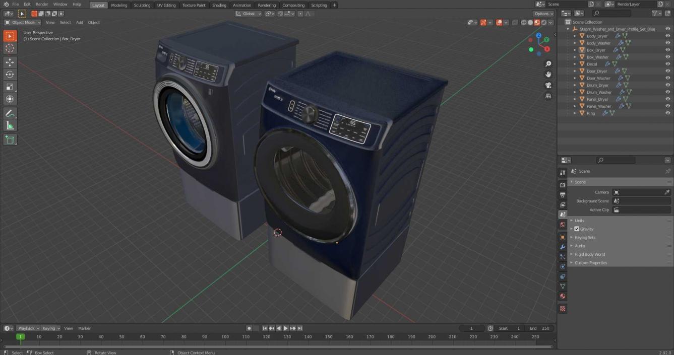 Steam Washer and Dryer Profile Set Blue 3D model