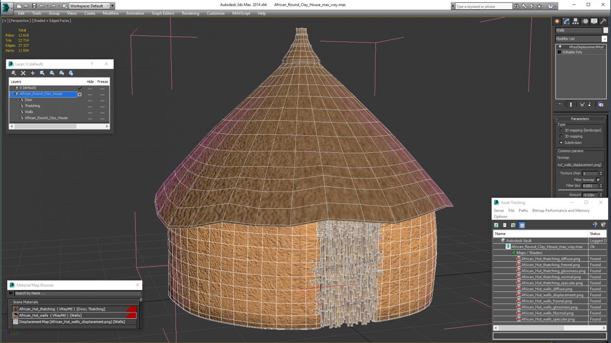 African Round Clay House 3D model