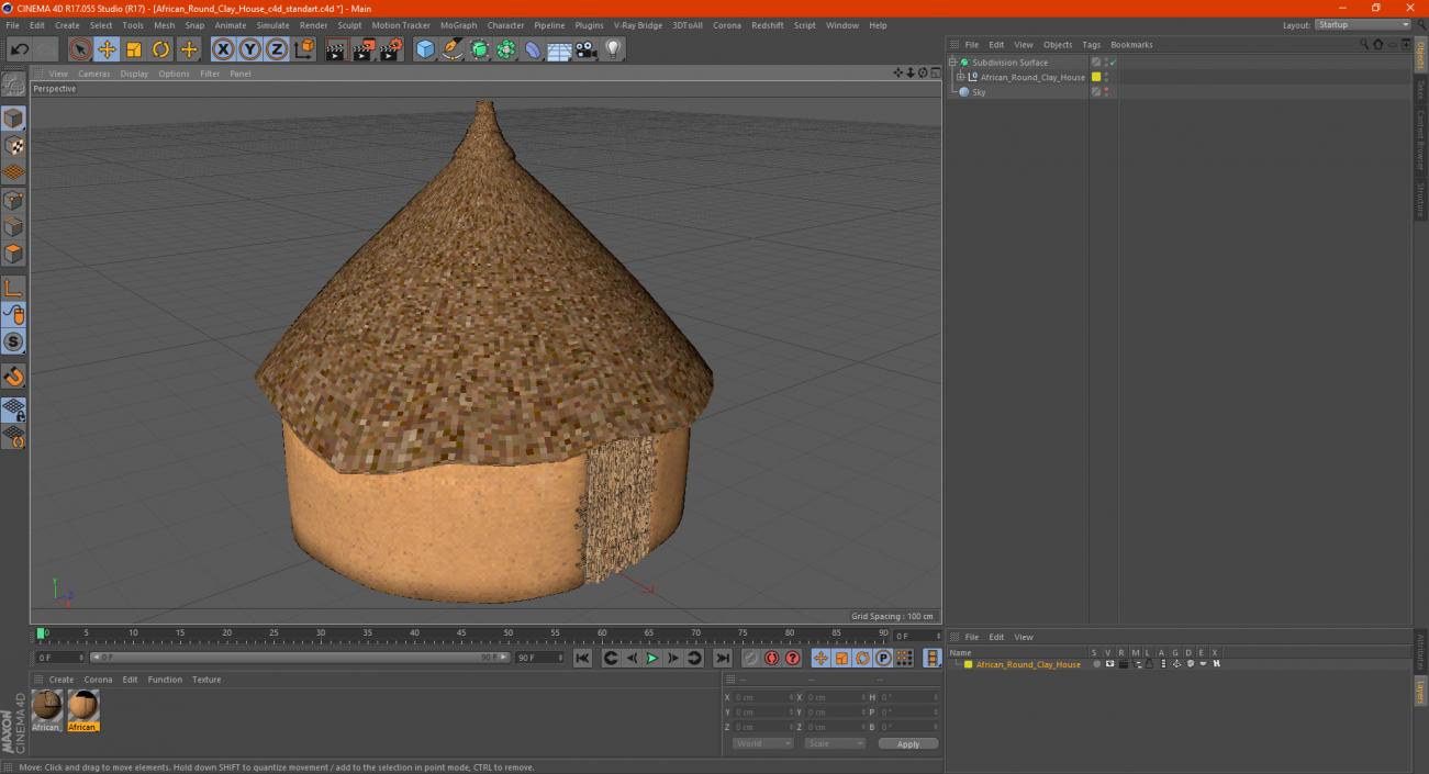 African Round Clay House 3D model