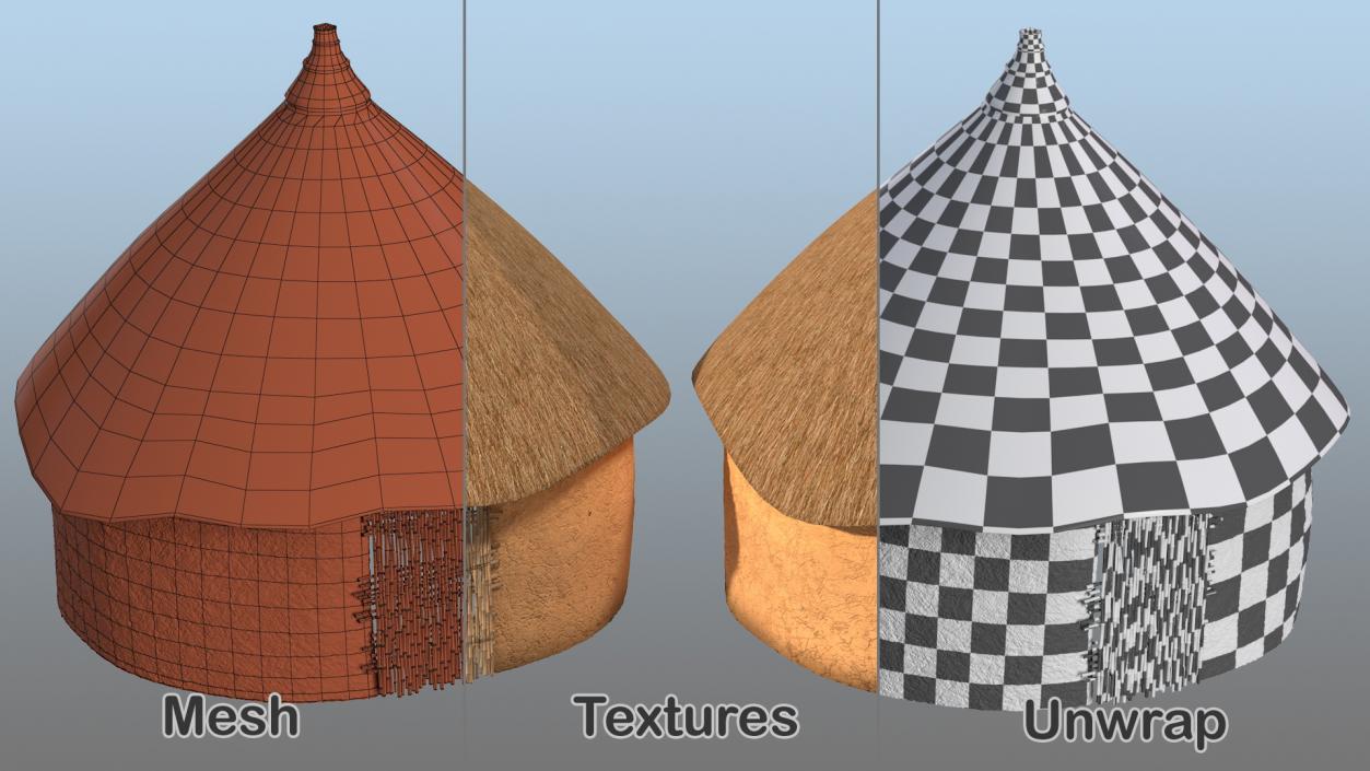 African Round Clay House 3D model