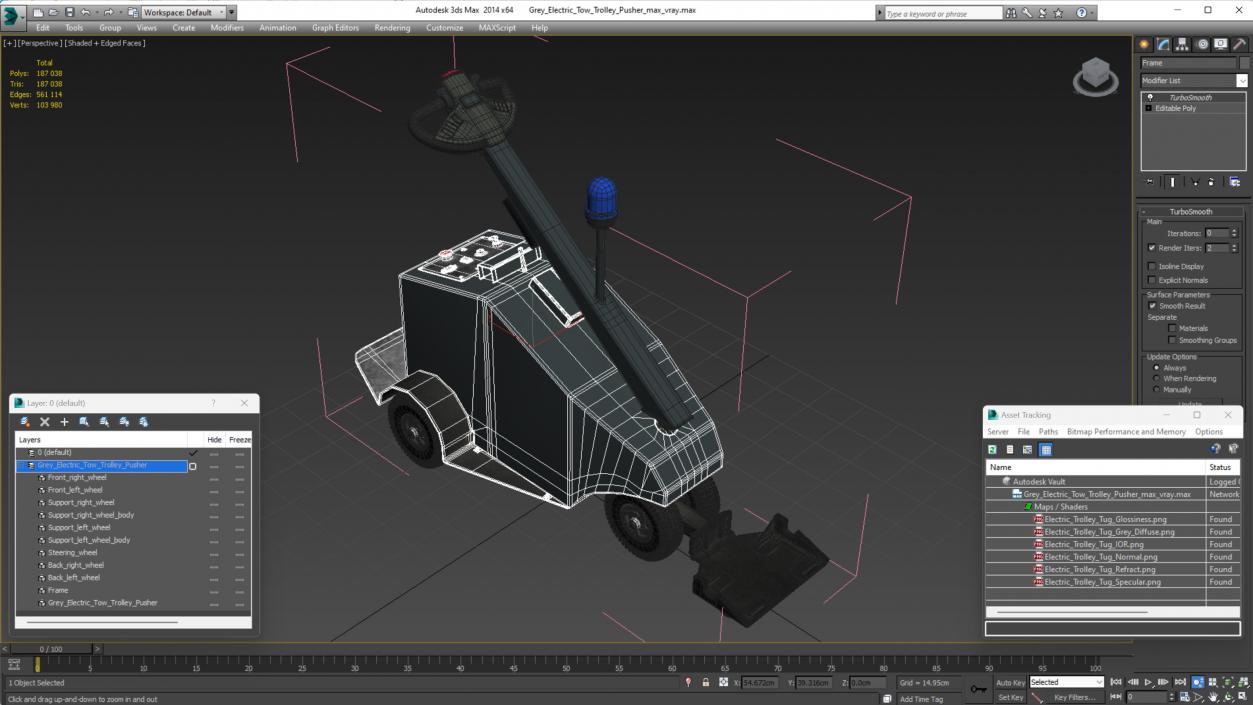 Grey Electric Tow Trolley Pusher 3D