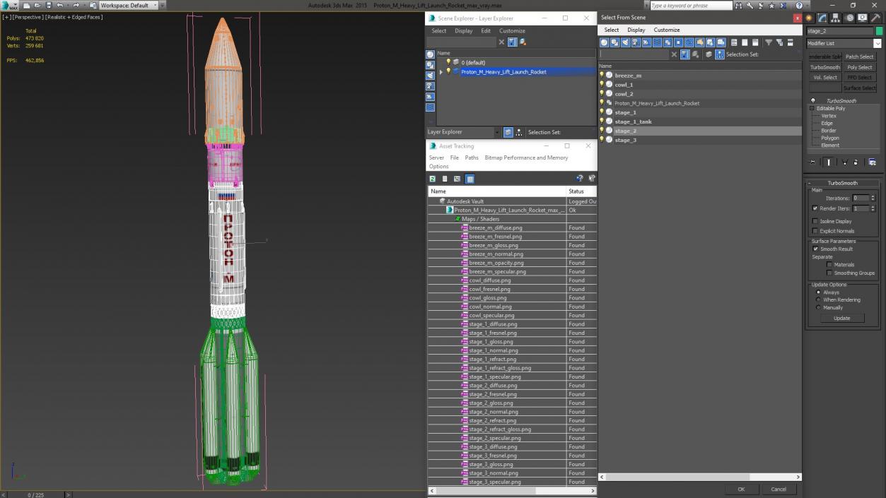 3D Proton M Heavy Lift Launch Rocket model