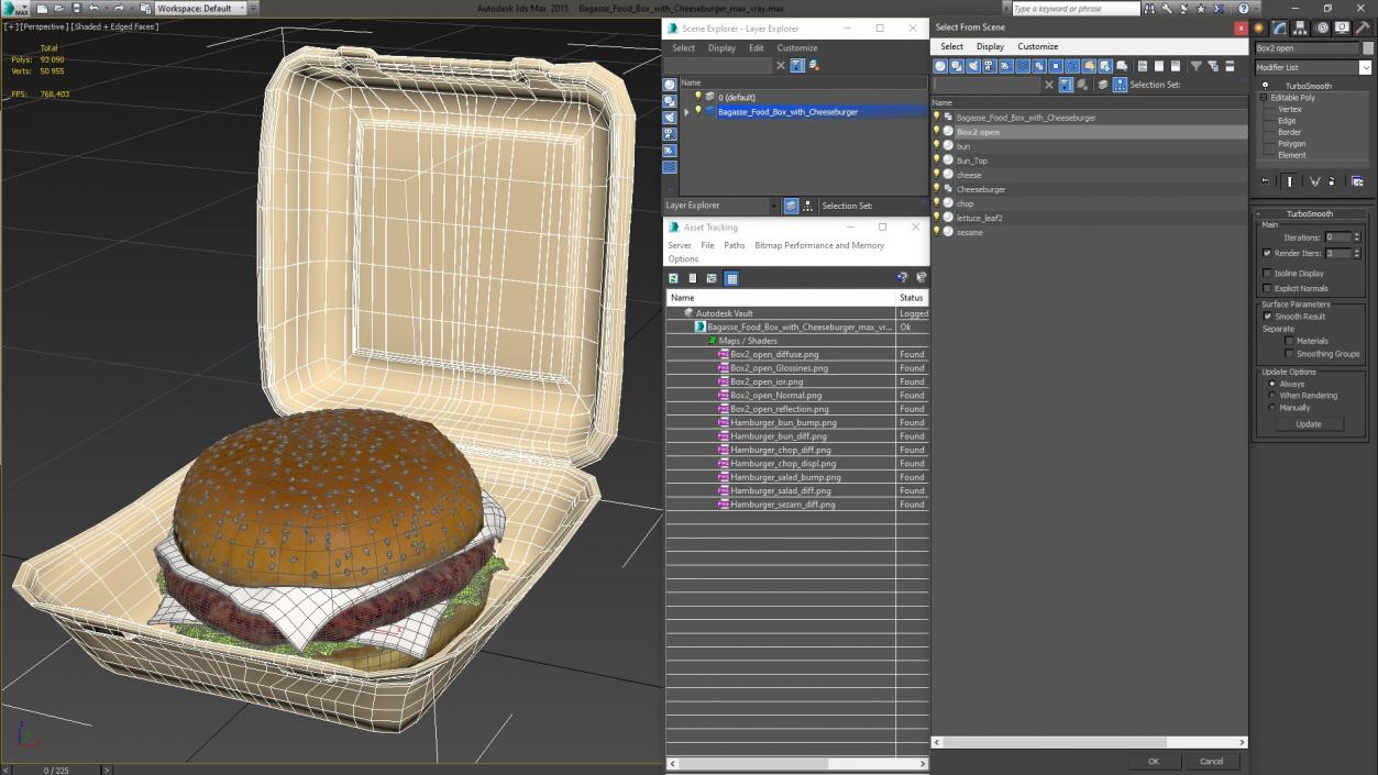 Bagasse Food Box with Cheeseburger 3D model