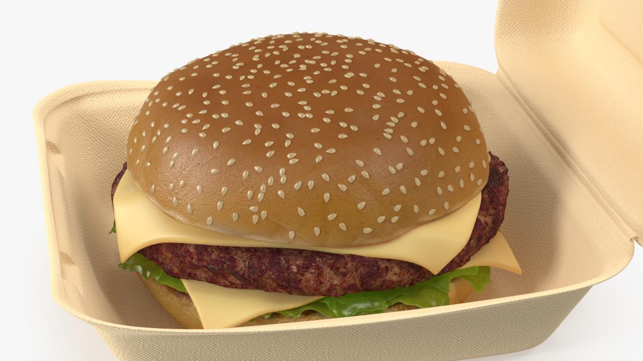 Bagasse Food Box with Cheeseburger 3D model