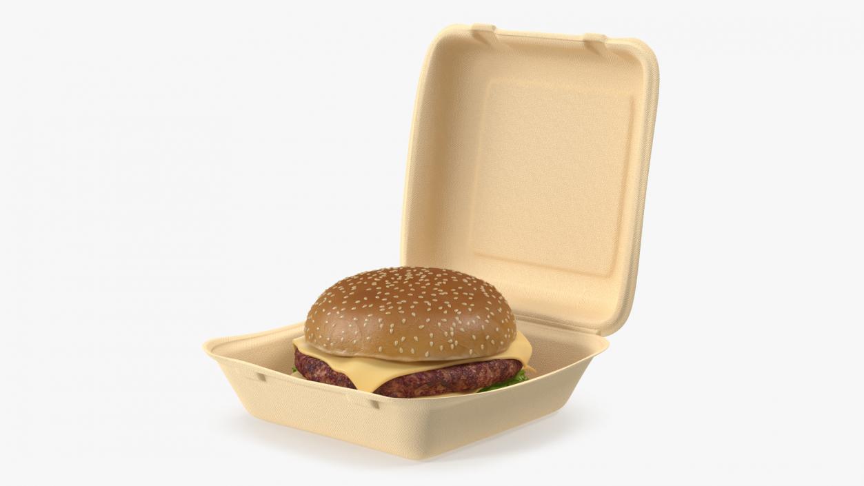 Bagasse Food Box with Cheeseburger 3D model